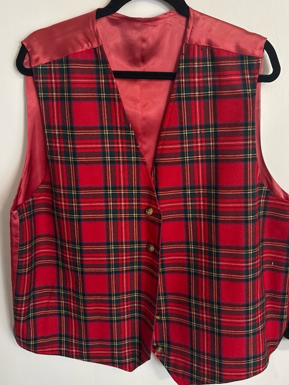 Vintage Red Wool Plaid Reversible Wool Men's Vest by Orvis in XL